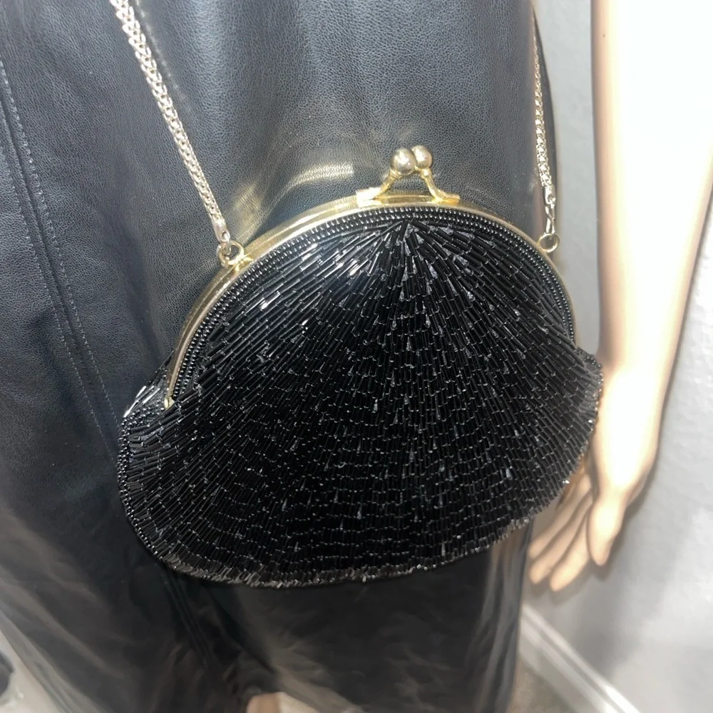 Vintage La Regale Elegant Black Beaded Evening Bag
